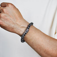 Skull Ornate Link Bracelet in Black Ion Plated Stainless Steel