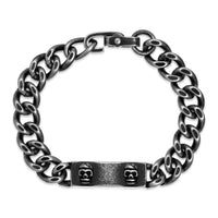 Skull ID Plate Bracelet in Black Finish Stainless Steel