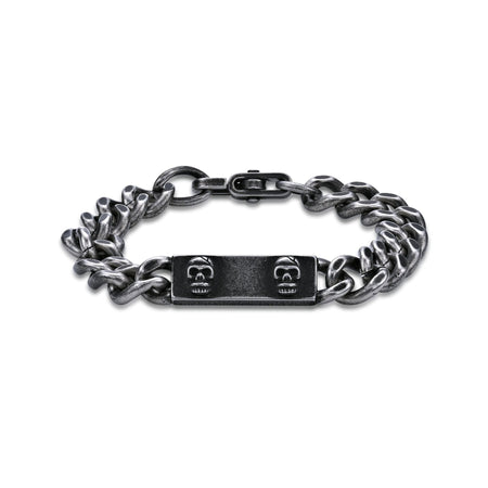 Skull ID Plate Bracelet in Black Finish Stainless Steel