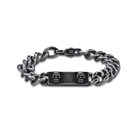 Skull ID Plate Bracelet in Black Finish Stainless Steel