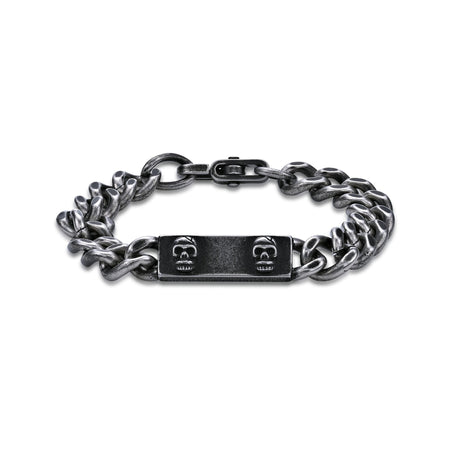 Skull ID Plate Bracelet in Black Finish Stainless Steel