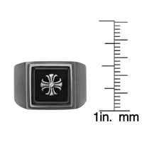 Cross Signet Ring in Matte Gray Ion Plated Stainless Steel