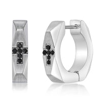 Faceted Cross Hoop Earring in Stainless Steel