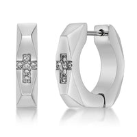 Faceted Cross Hoop Earring in Stainless Steel