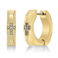 Faceted Cross Hoop Earring in Gold Ion Plated Stainless Steel