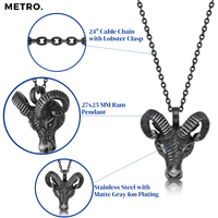 Ram Head Pendant in Matte Gray Ion Plated Stainless Steel