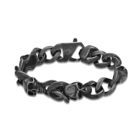 Skull Bracelet in Antique Black Finish Stainless Steel