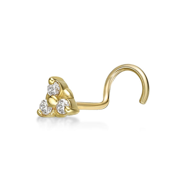 10K Gold Triangle Cubic Zirconia Nose Screw - 20G