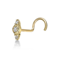 10K Gold Three-Stone Cubic Zirconia Nose Screw - 20G