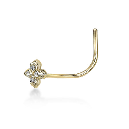 14K Gold Flower Cubic Zirconia Nose Screw - 20G