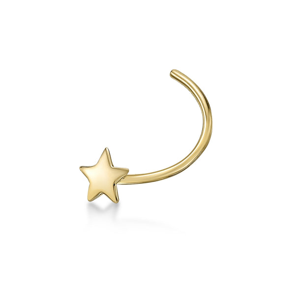14K Gold Screw Star Nose Ring - 20G