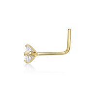 14K L-Shaped Cubic Zirconia Nose Ring - 20G