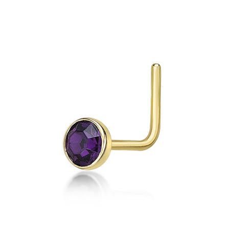 14K L-Shpaed Purple Crystal Nose Ring - 20G