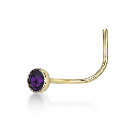 14K Curved Purple Crystal Nose Ring - 20G