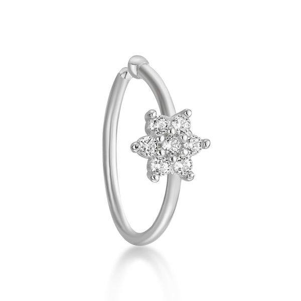 14K FlowerOpen Hoop Nose Ring - 22G