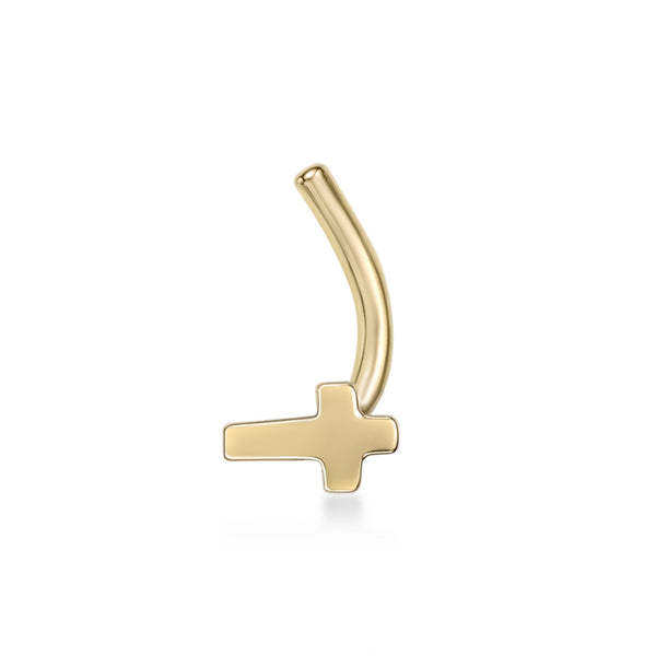 14K Crossed Curved Nose Ring - 20G