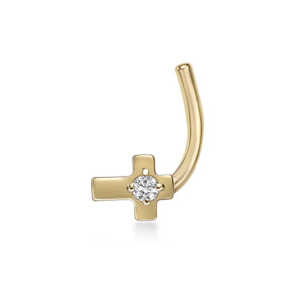 14K Cubic Zirconia Cross Curved Nose Ring - 20G