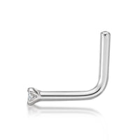 14K Gold L-Shaped Diamond Nose Ring - 18G
