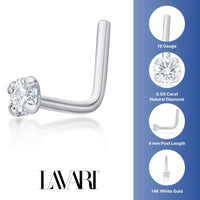 14K Gold L-Shaped Diamond Nose Ring - 18G