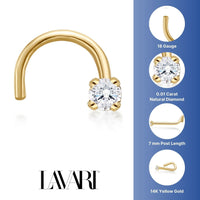 14K Gold Screw Diamond Nose Ring - 18G