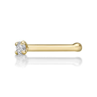 14K Gold Straight Bone Diamond Nose Ring - 18G