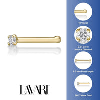 14K Gold Straight Bone Diamond Nose Ring - 18G