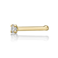 14K Gold Straight Bone Diamond Nose Ring - 18G