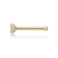 14K Gold Straight Bone Diamond Nose Ring - 18G