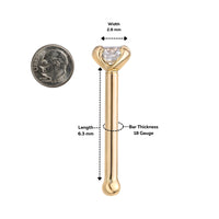 14K Gold Straight Bone Diamond Nose Ring - 18G