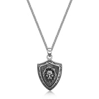 Lion Shield Pendant in Antique Finish Stainless Steel