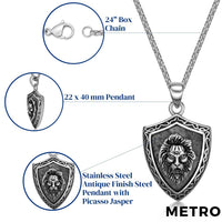 Lion Shield Pendant in Antique Finish Stainless Steel