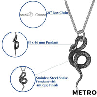 Snake Pendant in Antique Finish Stainless Steel