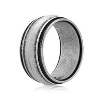 Grooved Band Ring in Antique Silver Finish Stainless Steel