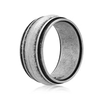 Grooved Band Ring in Antique Silver Finish Stainless Steel