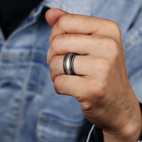 Grooved Band Ring in Antique Silver Finish Stainless Steel