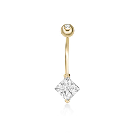 Solitaire Princess Cut Cubic Zirconia Belly Ring - 16G