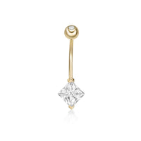Solitaire Princess Cut Cubic Zirconia Belly Ring - 16G