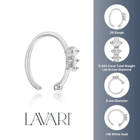 14K Gold Three-Stone 0.025 Carat Lab Grown Diamond Nose Hoop - 20G