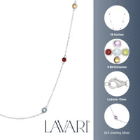 Birthstone Station Necklace in Sterling Silver