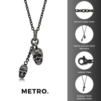 Father Son Skull Necklace in Antique Ion Plated Stainless Steel
