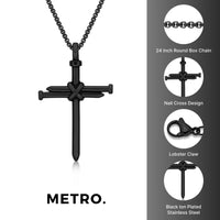 Nail Cross Pendant in Black Ion Plated Stainless Steel