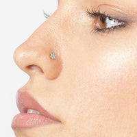 14K Gold Flower Screw Lab Grown Diamond Nose Ring - 20G