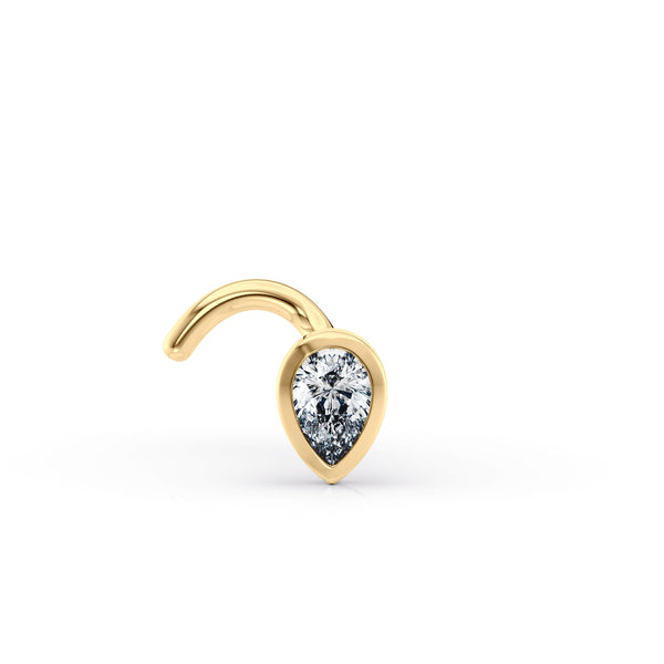 14K Teardrop Cubic Zircoia Curved Nose Ring - 20G