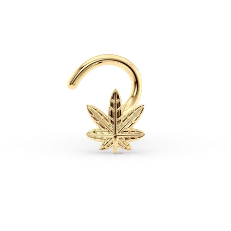 14K Leaf Curved Nose Ring - 20G