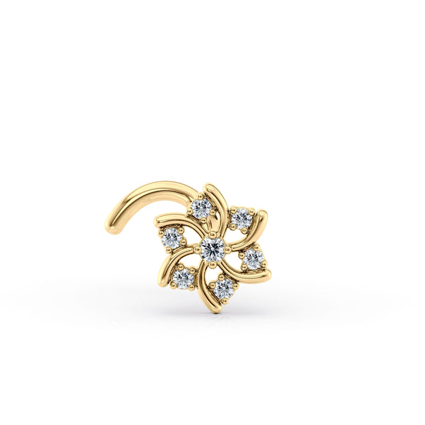 14K Flower Cubic Zircoia Curved Nose Ring - 20G