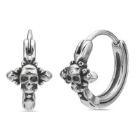 Skull Hoop Earring in Black Ion Plated Stainless Steel
