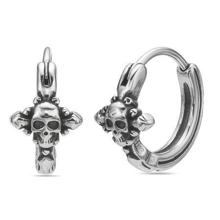 Skull Hoop Earring in Black Ion Plated Stainless Steel