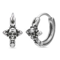 Skull Hoop Earring in Black Ion Plated Stainless Steel