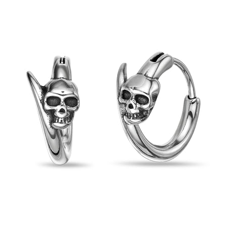 Skull Hoop Earring in Black Ion Plated Stainless Steel