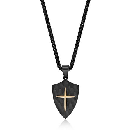 Men's Shield Pendant in Black Ion Plated Stainless Steel
